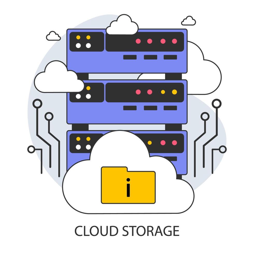 wolk opslag. virtueel gegevens servers en beveiligen wolk technologie. vector