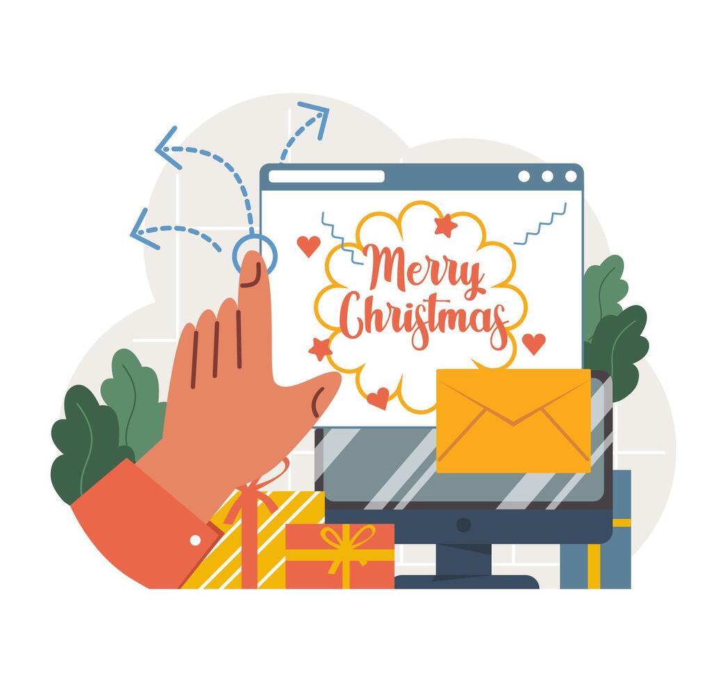 Bezig met verzenden Kerstmis kaarten. Kerstmis en nieuw jaar viering. familie vector