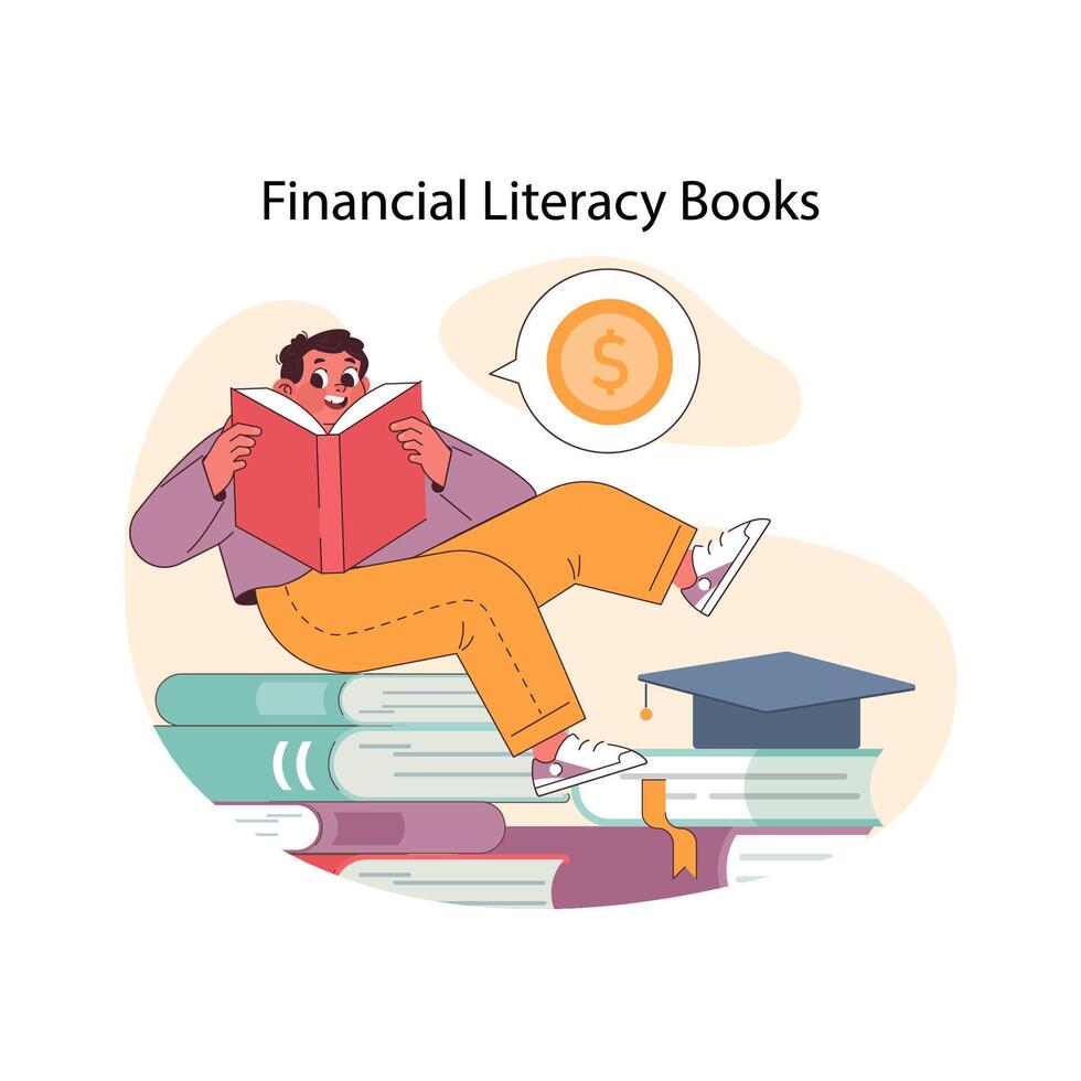 financieel geletterdheid boeken concept. vlak vector illustratie