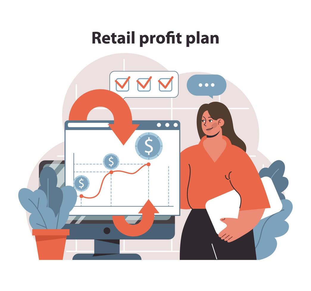 kleinhandel winst plan concept. een uitgebreid strategie presentatie van winst trends. vector