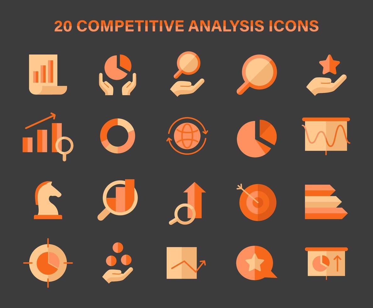 icoon reeks voor competitief analyse. essentieel zichtbaar gereedschap voor markt Onderzoek, gegevens interpretatie. vector