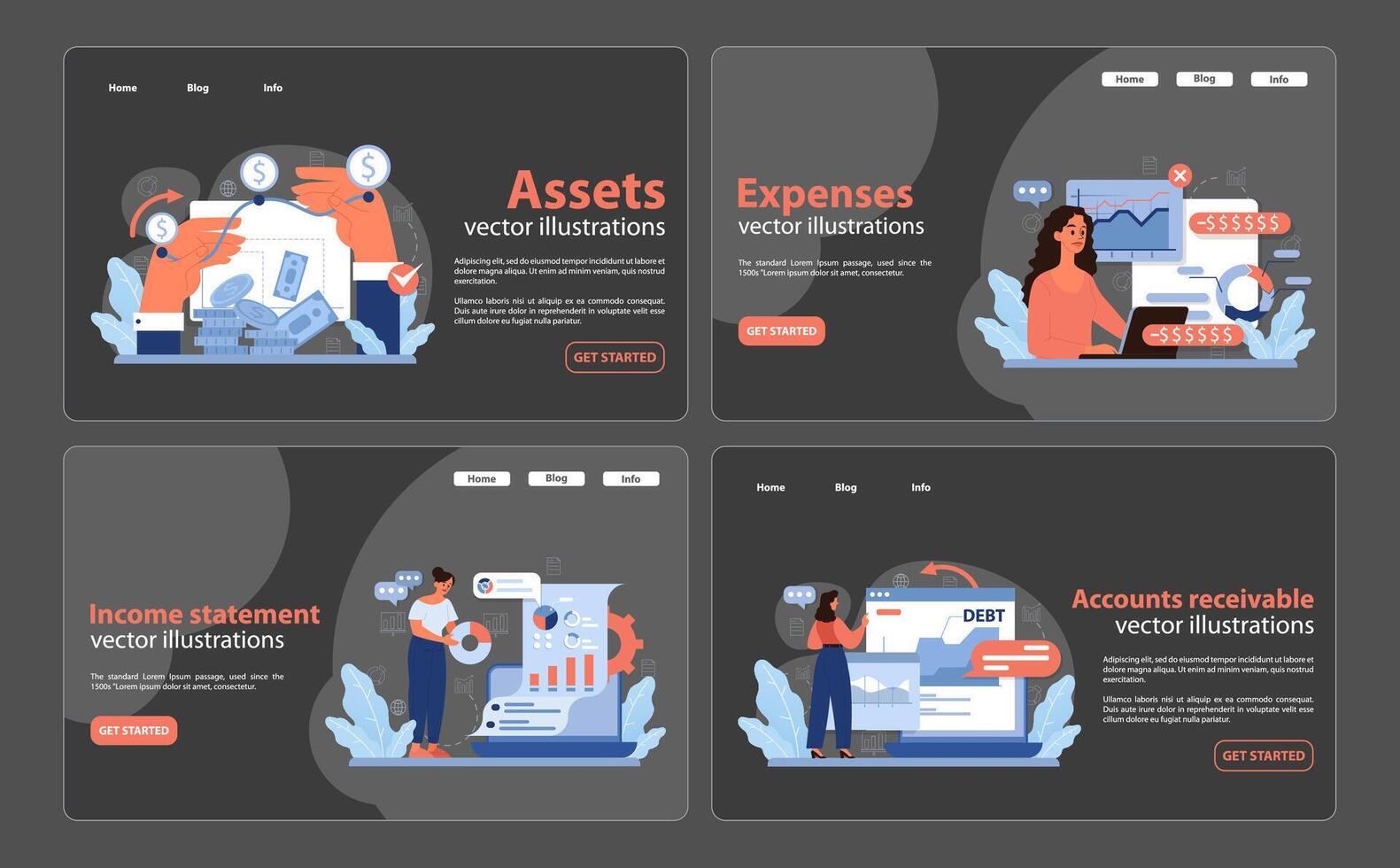 accounting meesterschap set. professionals beheren middelen. vector