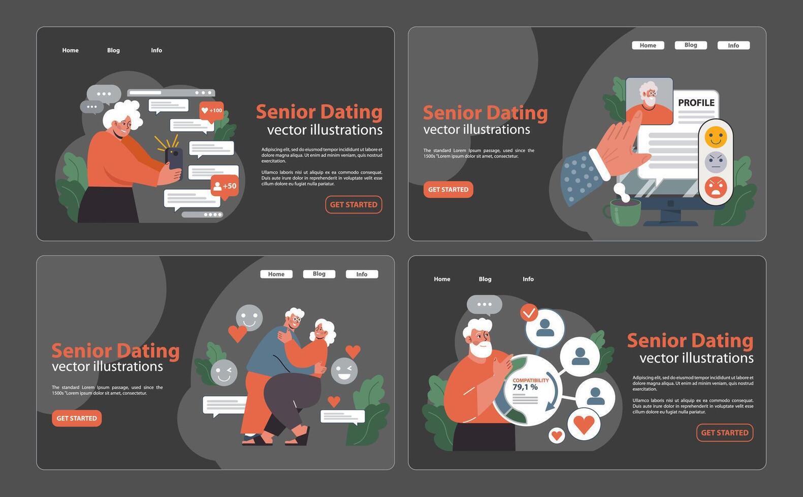 senior dating set. vlak vector illustratie