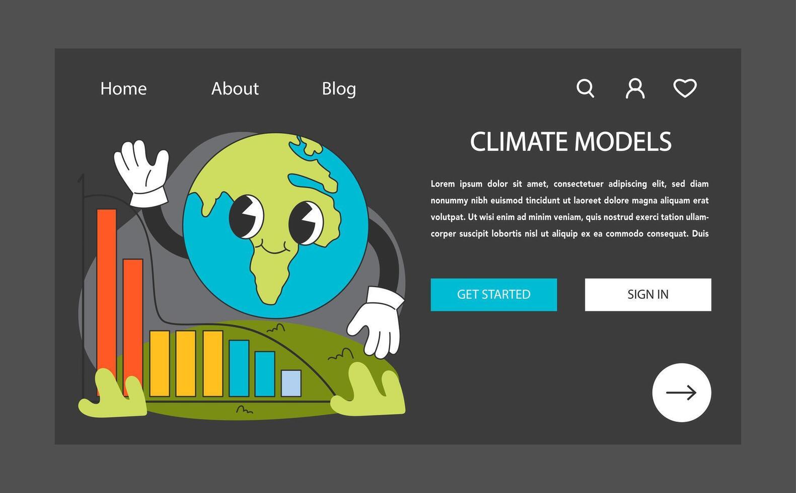 klimaat modellen web banier of landen bladzijde donker of nacht modus. globaal vector