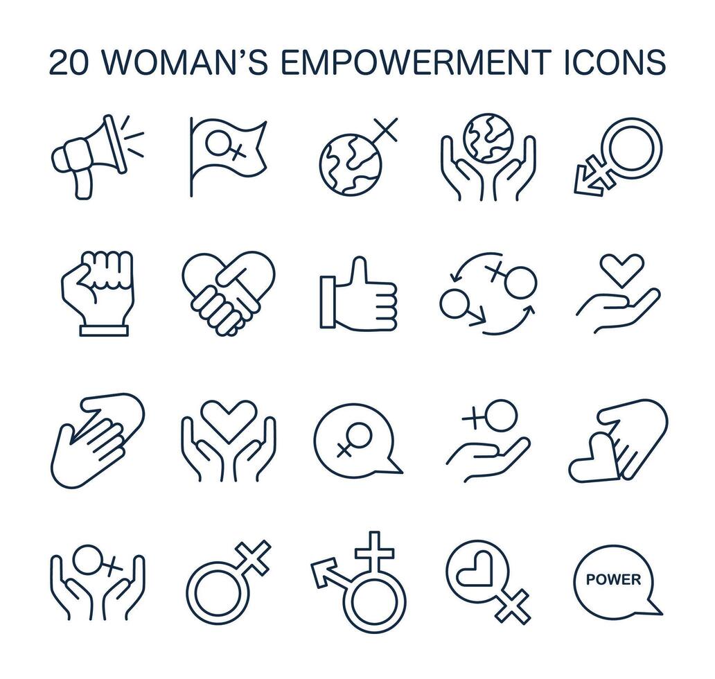 vrouwen empowerment pictogrammen set. een uitgebreid verzameling vector