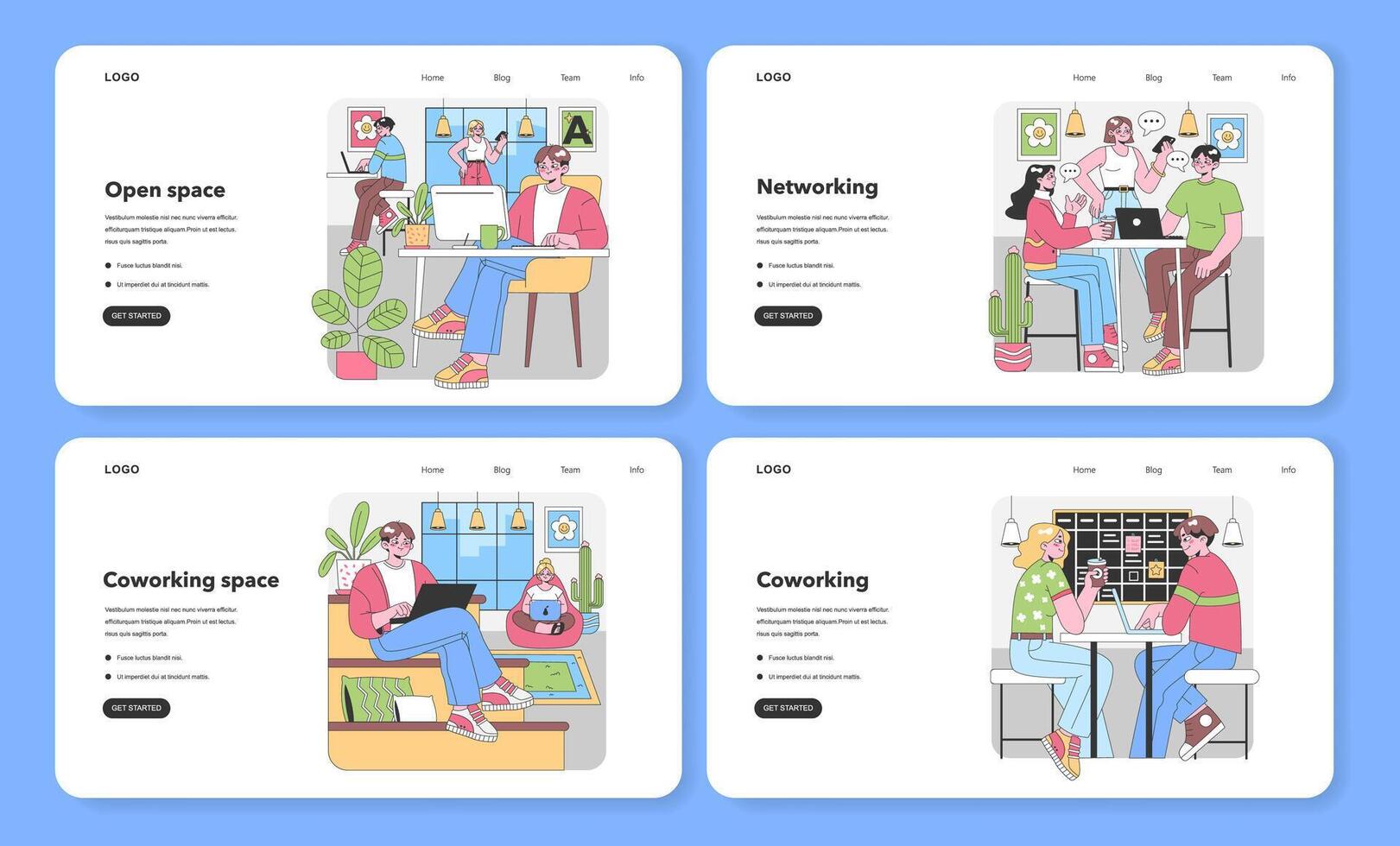 coworking concepten set. vlak vector illustratie.