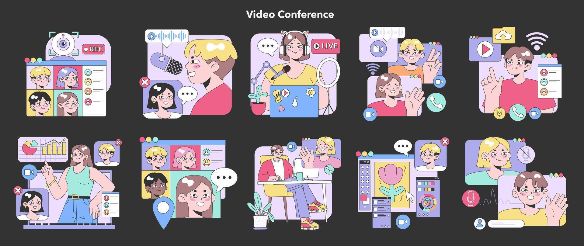 video conferentie set. vlak vector illustratie