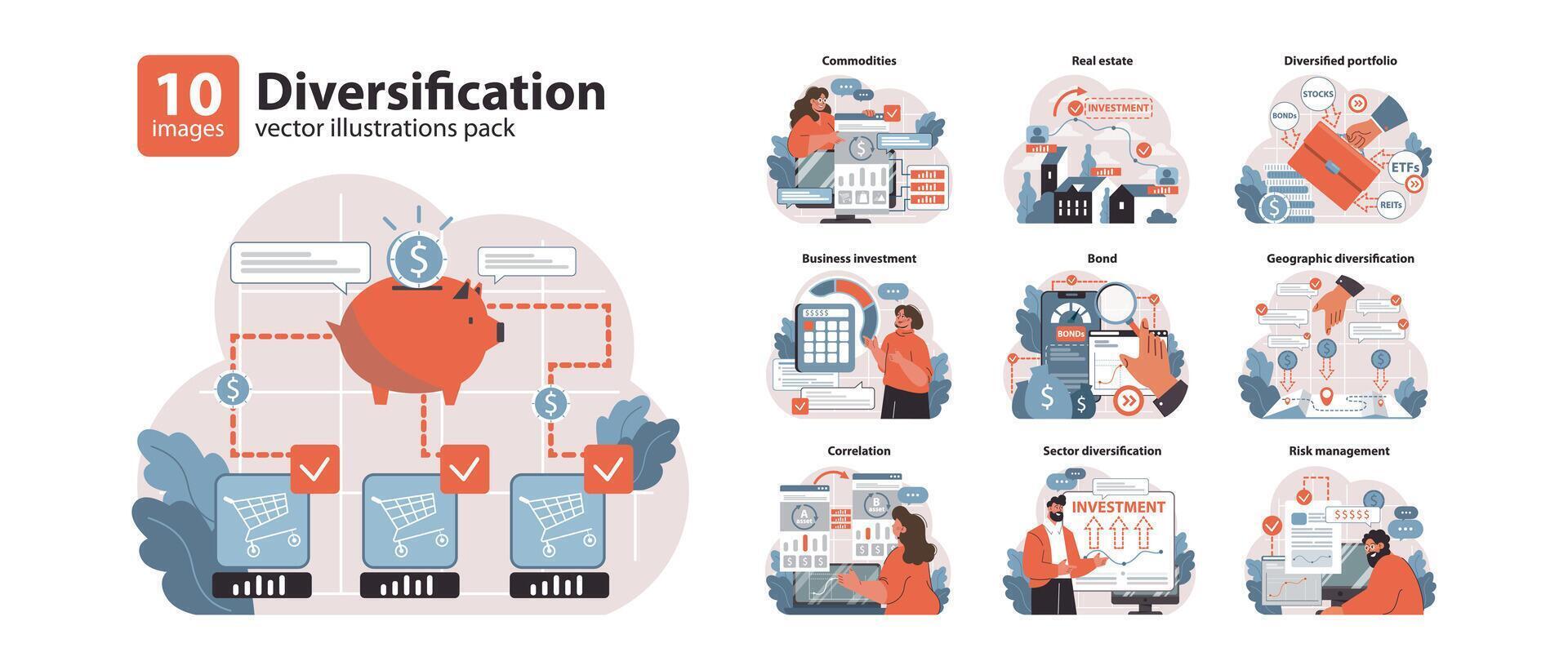 diversificatie set. vlak vector illustratie