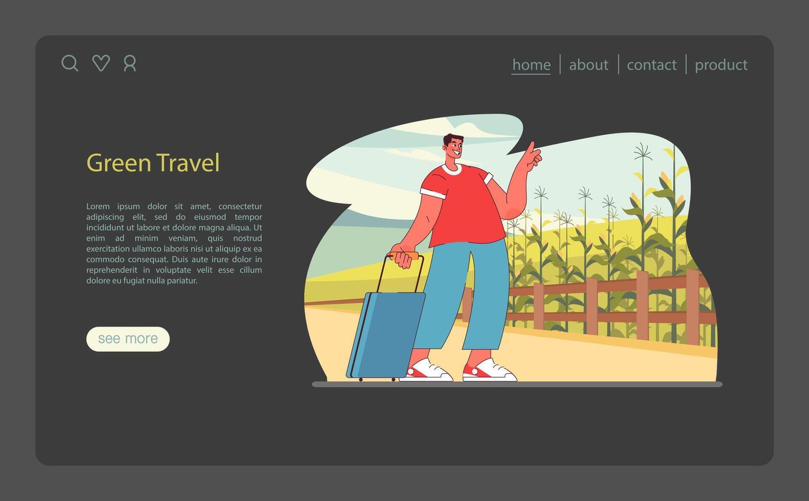 duurzame toerisme web banier of landen bladzijde donker of nacht modus. vector