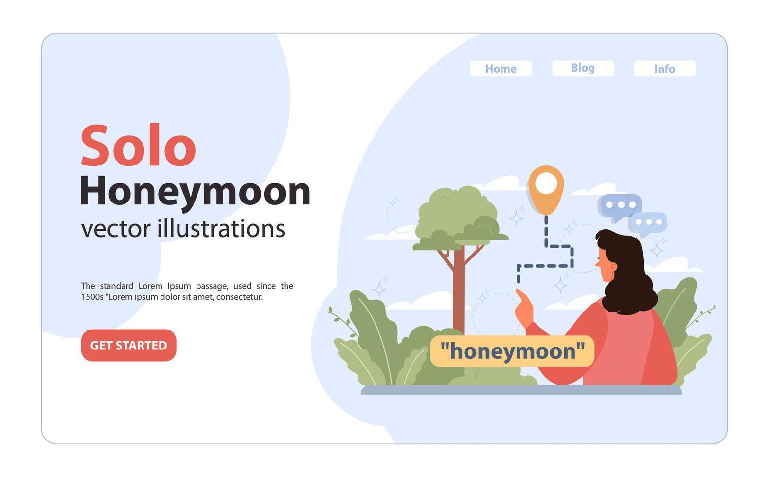 solo reis, huwelijksreis web banier of landen bladzijde. vrouw karakter vector