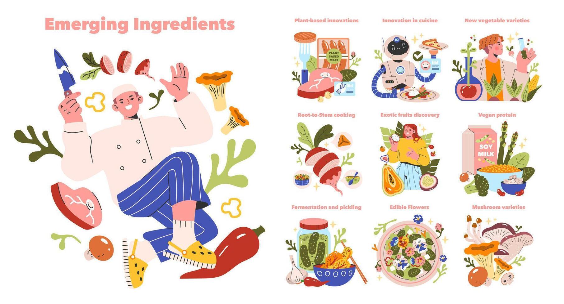 culinaire trends set. vector illustratie.