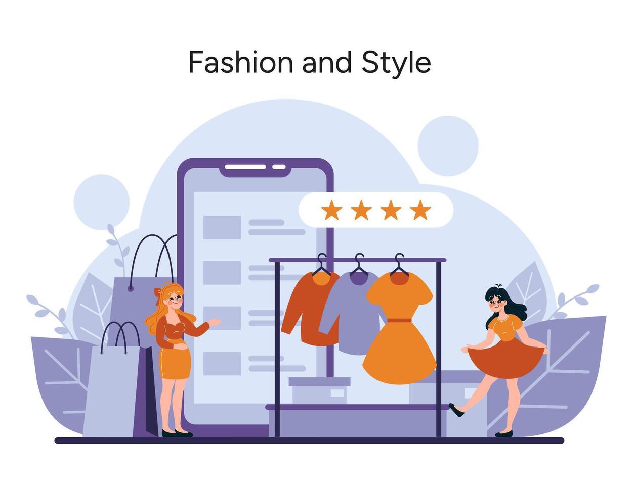 klanten bezighouden met de laatste trends, selecteren outfits van een kleding rek vector