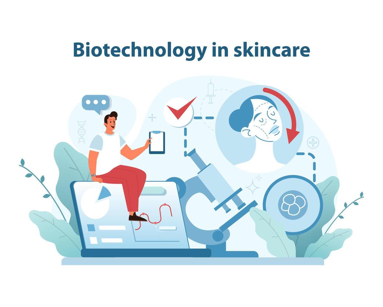 biotechnologie in huidsverzorging illustratie. samenvoegen cellulair Onderzoek met schoonheid regimes. vector