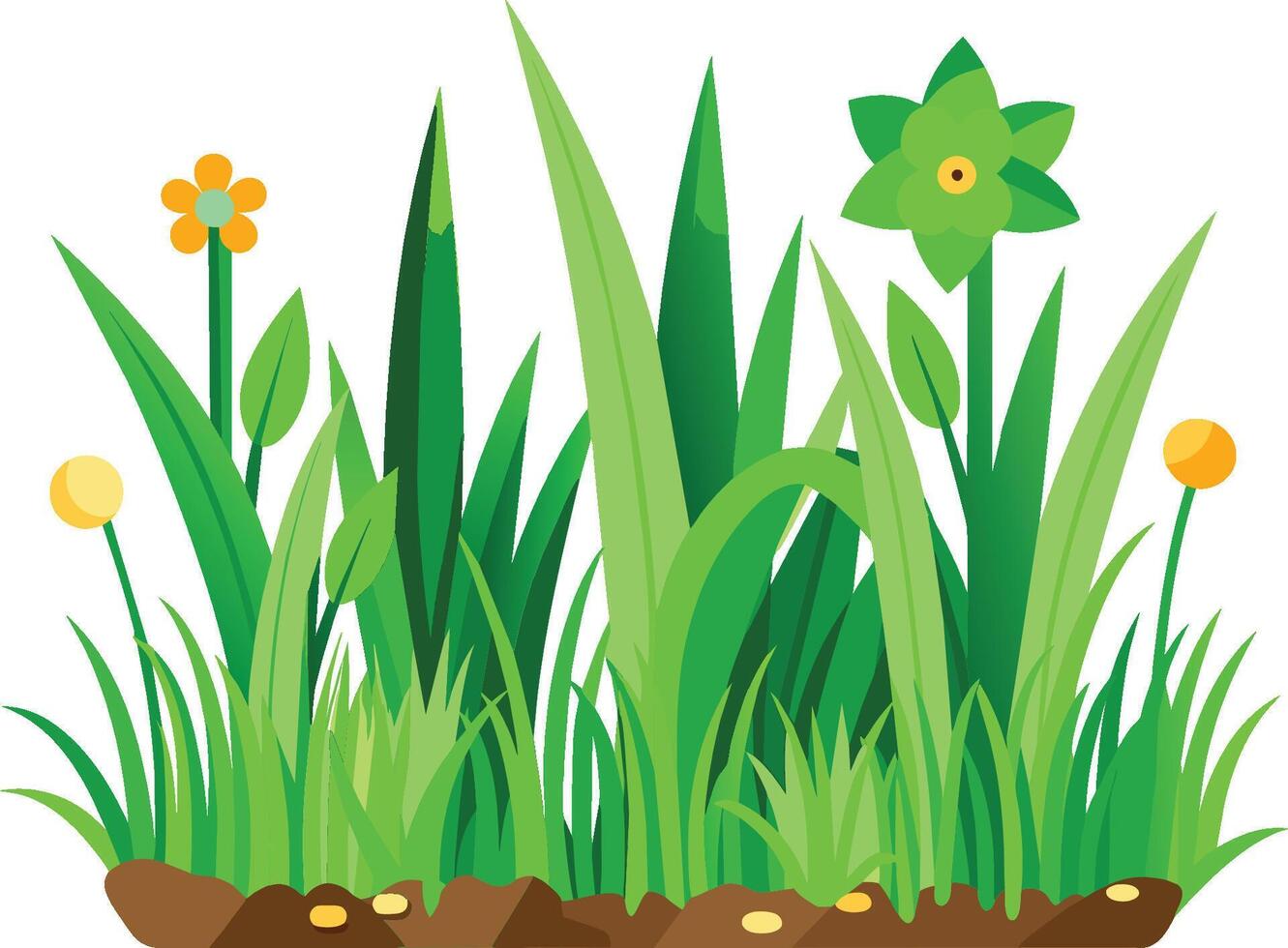 groen gras en bloemen Aan een wit achtergrond vector