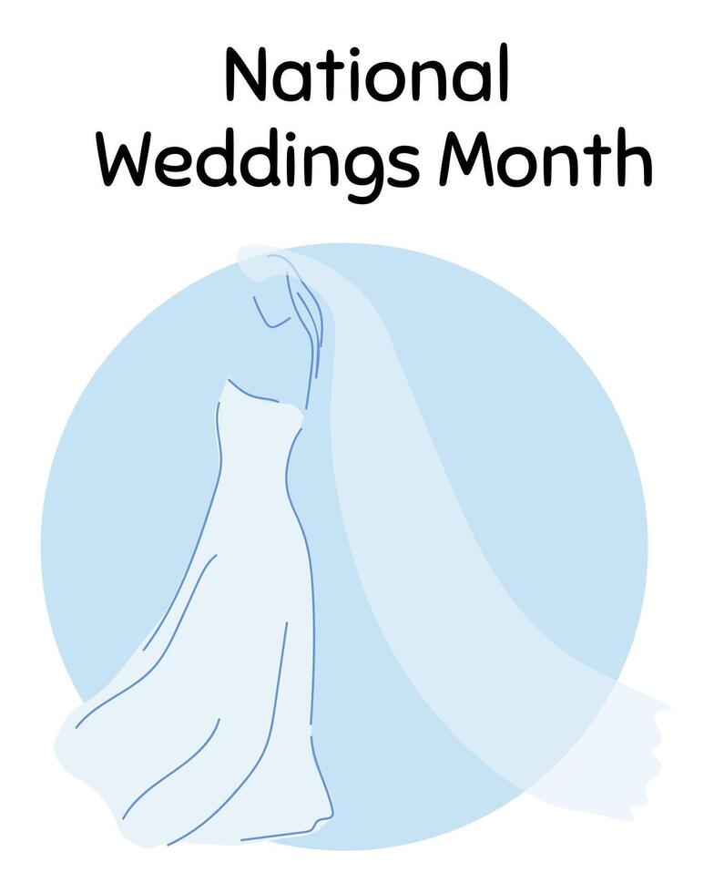 nationaal bruiloften maand, verticaal poster met de silhouet van de bruid vector