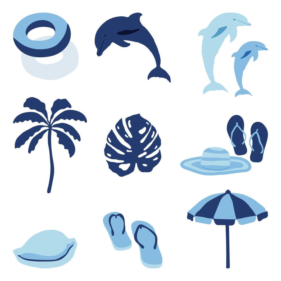 zomer tekening stickers, etiketten, logo's, labels, teken voor vakantie, reizen en vakantie. vector