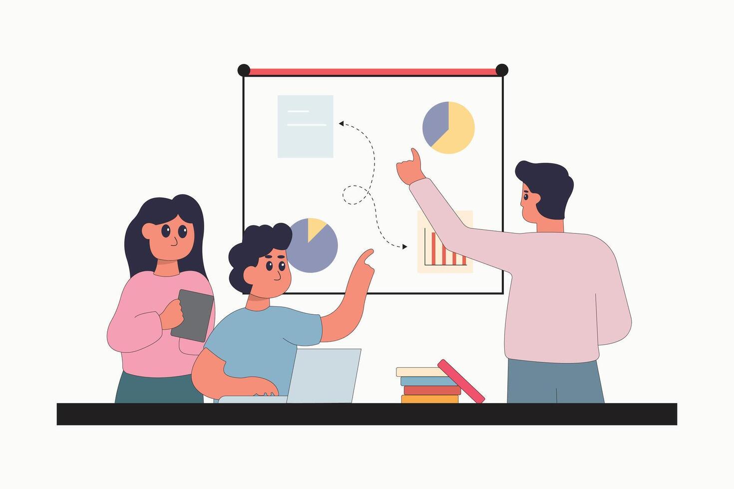 karakter bedrijf samenspel gemakkelijk concept punt planning analytics vector illustratie mensen