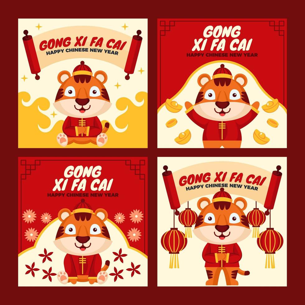 schattige tijgerkarakters in Chinese nieuwjaarskaarten vector