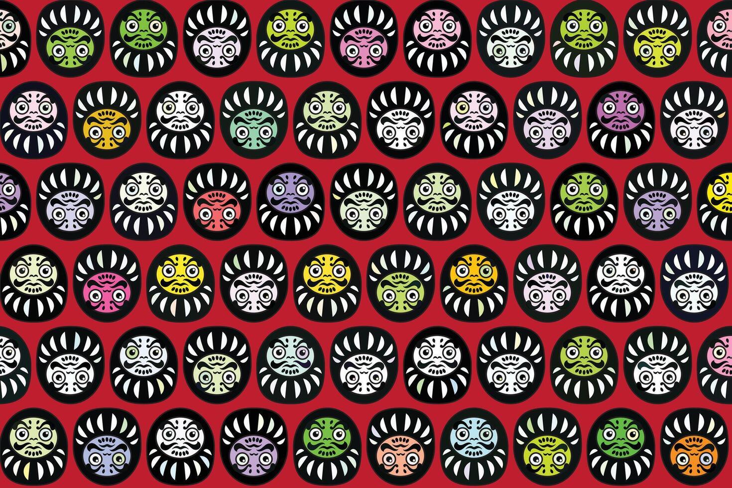 illustratie, patroon Japan dall van Daruma met Lucky kleur Aan rood achtergrond. vector