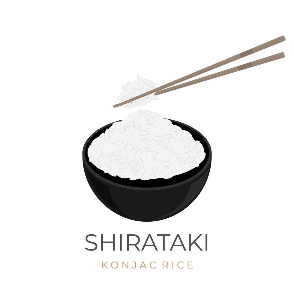 vector illustratie logo klaar naar eten shirataki rijst- konjac rijst-