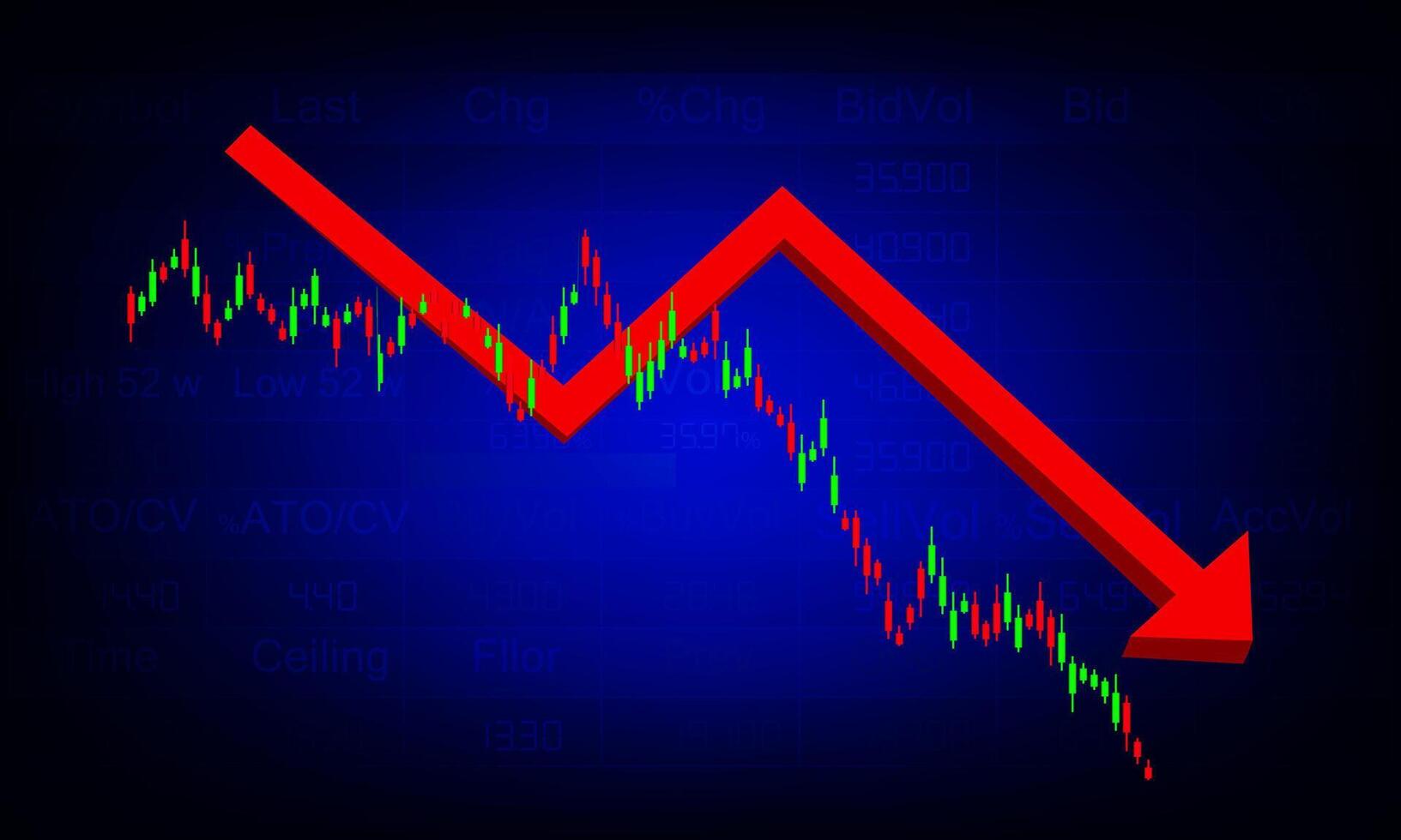 rood pijl naar beneden met kandelaar tabel voorraad markt financiën technologie vector illustratie