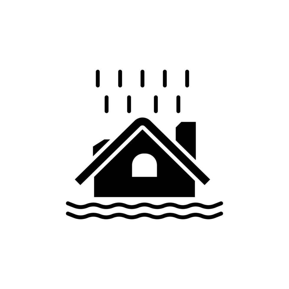 ikon Rumah banjir karena Hujan, Rumah dalam gelombang lucht, tingkat kenaikan banjir, latar belakang putih - ilustrasi vector sapuaan yang dapat ontmoedigend