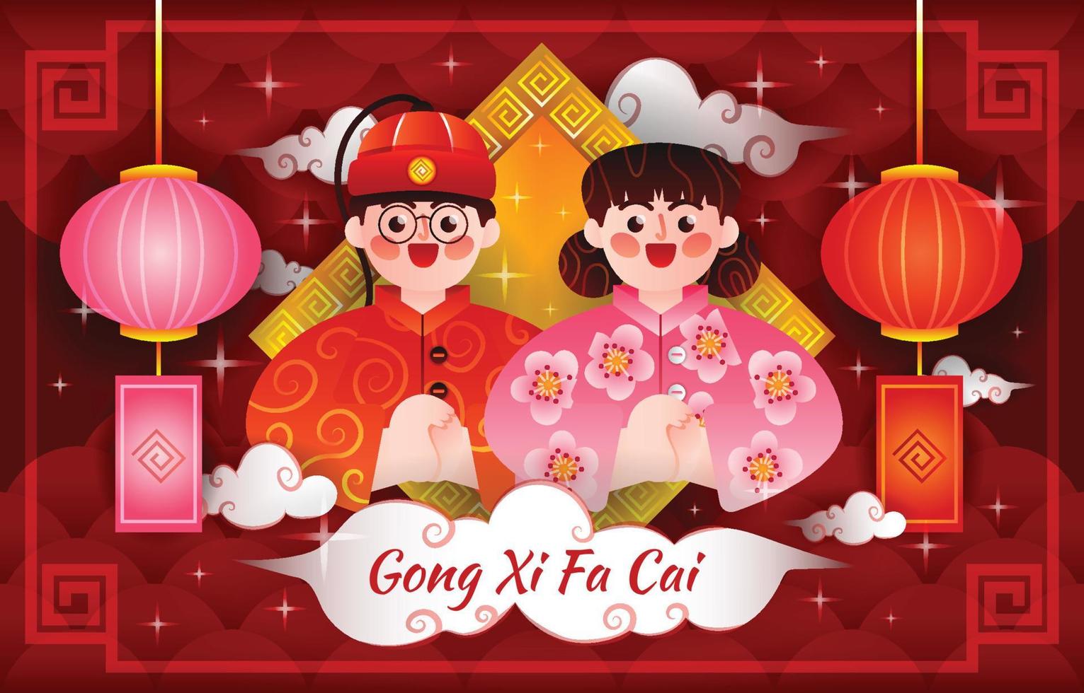 gong xi fa cai groeten met gelukkig stel vector