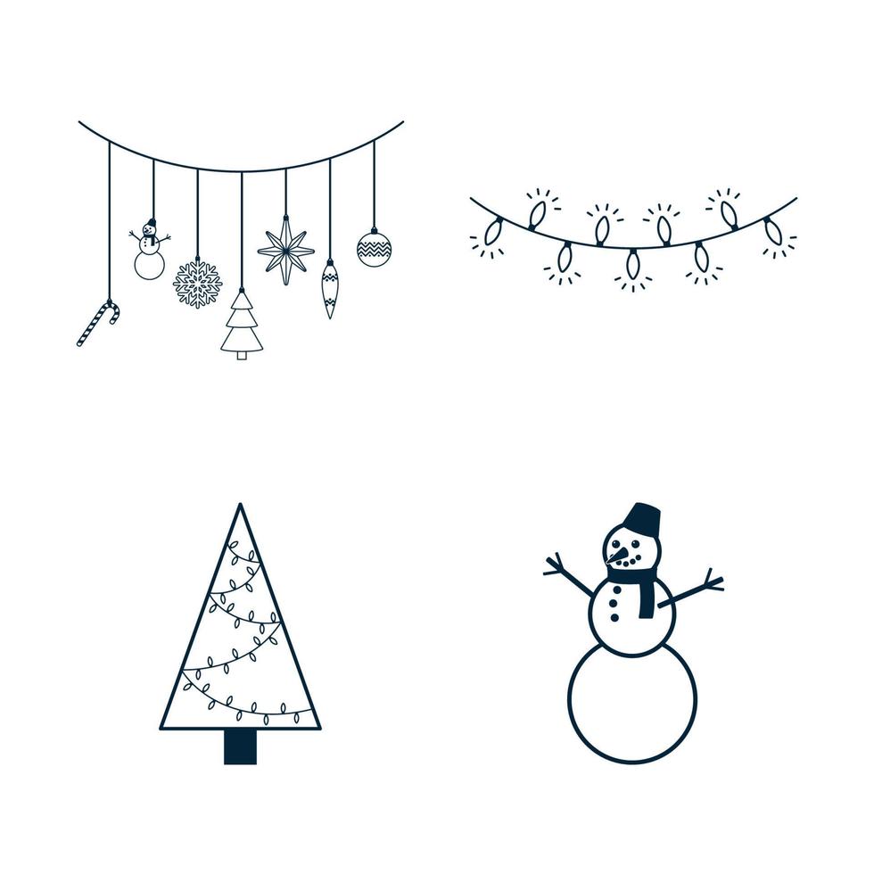 kerst pictogrammen instellen. verzameling van traditionele elementen van het nieuwe jaar en de winter voor het ontwerp van logo, print, sticker, embleem, label, badge, groet en uitnodigingskaart vector