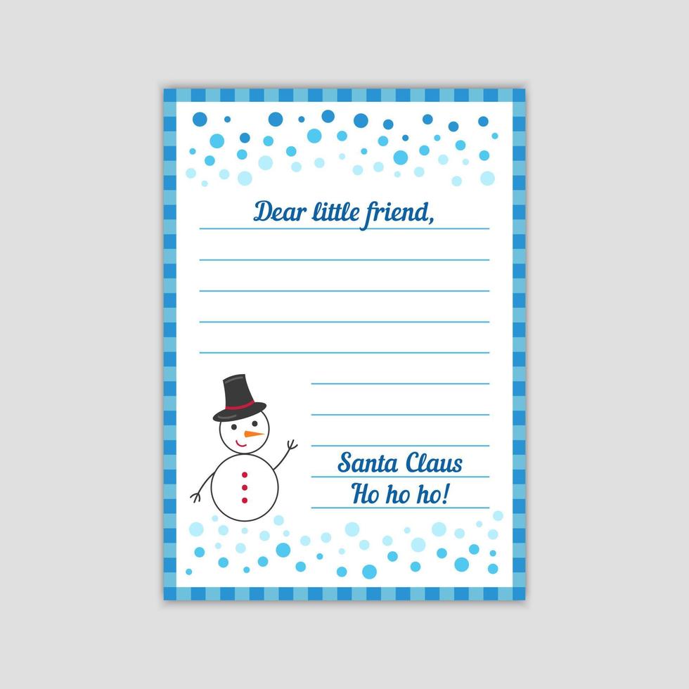 antwoordbrief van de kerstman aan het kind. kerst mail blanco geïsoleerd. vector cartoon sjabloon illustratie