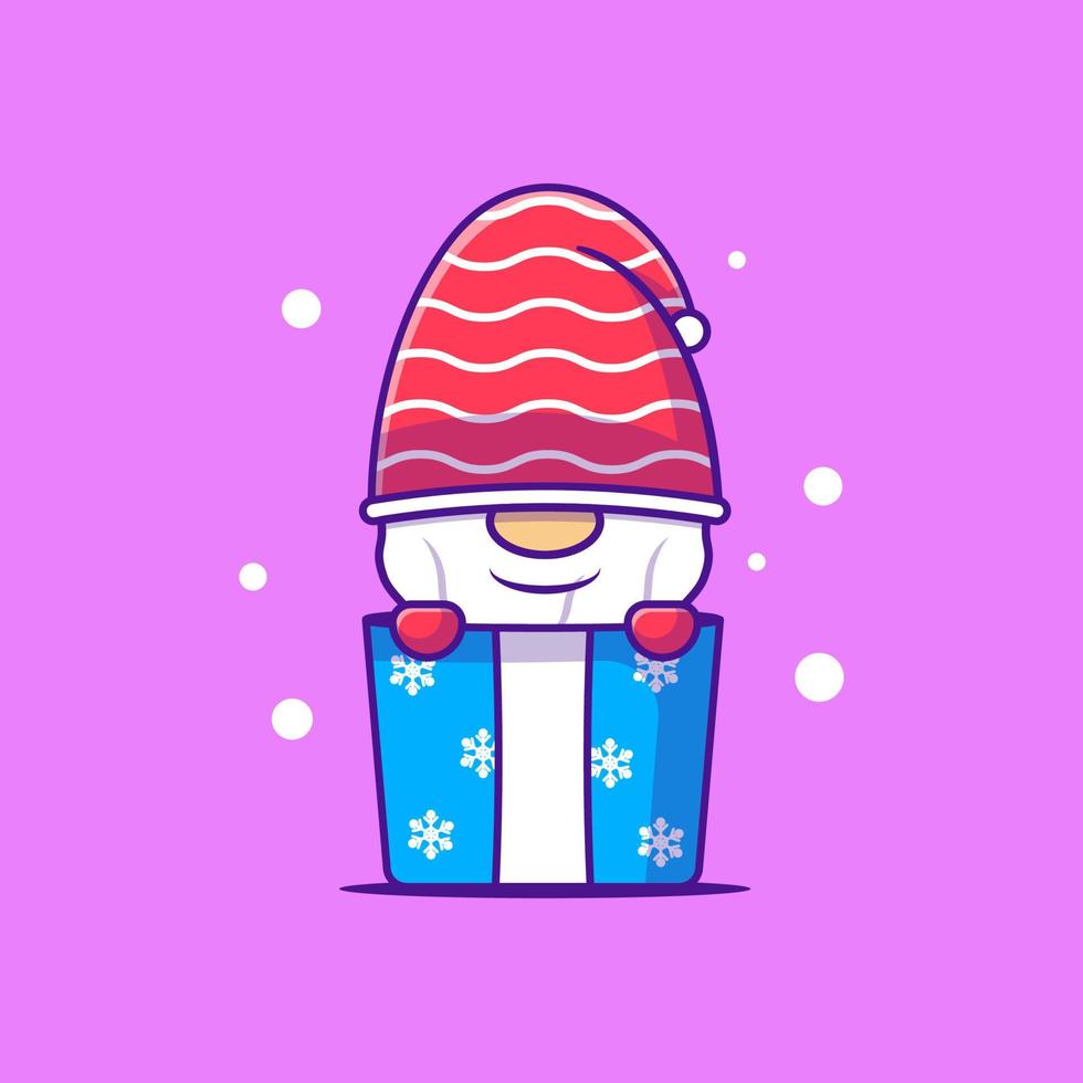 illustratie van een schattige kabouter in kerstcadeau. Vrolijk Kerstfeest vector