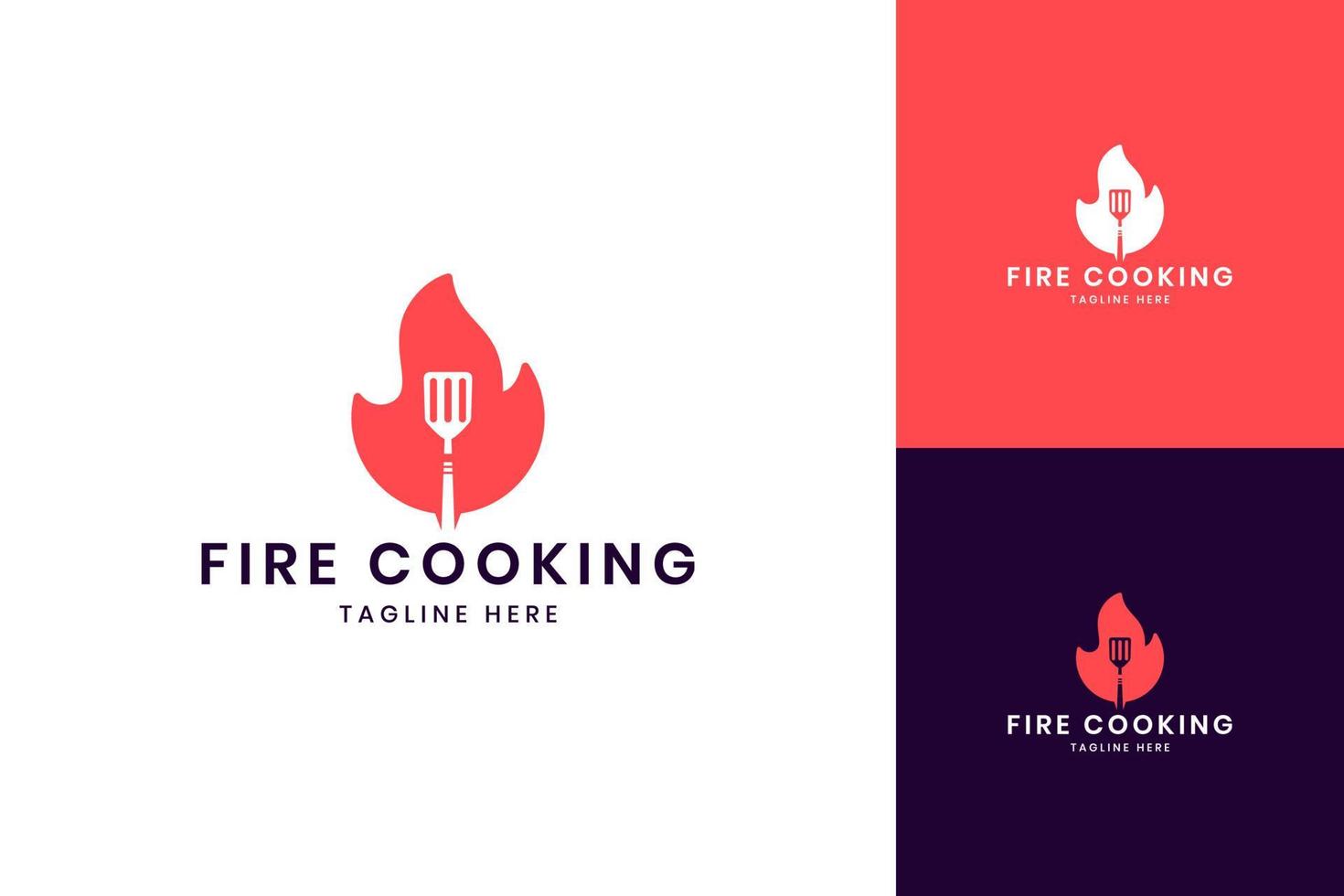 vuur koken negatief ruimte logo ontwerp vector