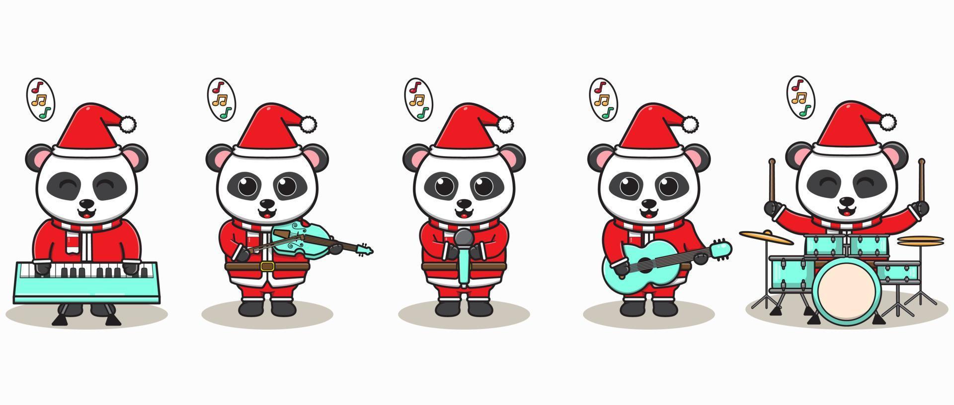 vectorillustratie van schattige panda santa claus spelen een muziekinstrument vector