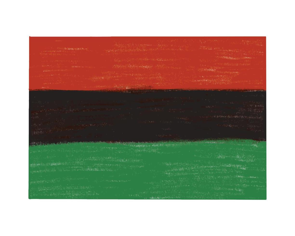 krijt kleurpotlood grunge getextureerde pan Afrikaanse vlag - rode, zwarte, groene horizontale banden. handgetekende Afro-Amerikaanse vlag, zwarte bevrijdingsvlag voor kwanzaa, juniteenth, black history month design vector