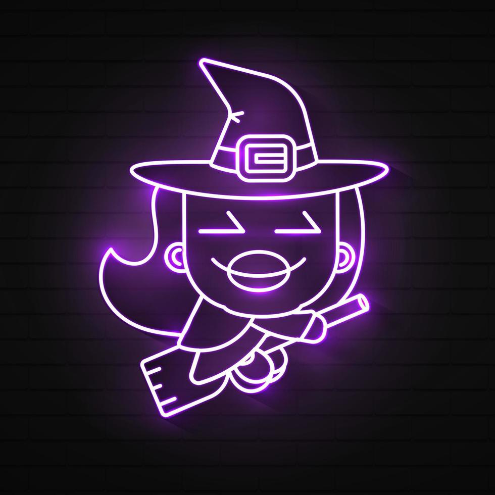 gelukkig halloween heks neon label. vector illustratie