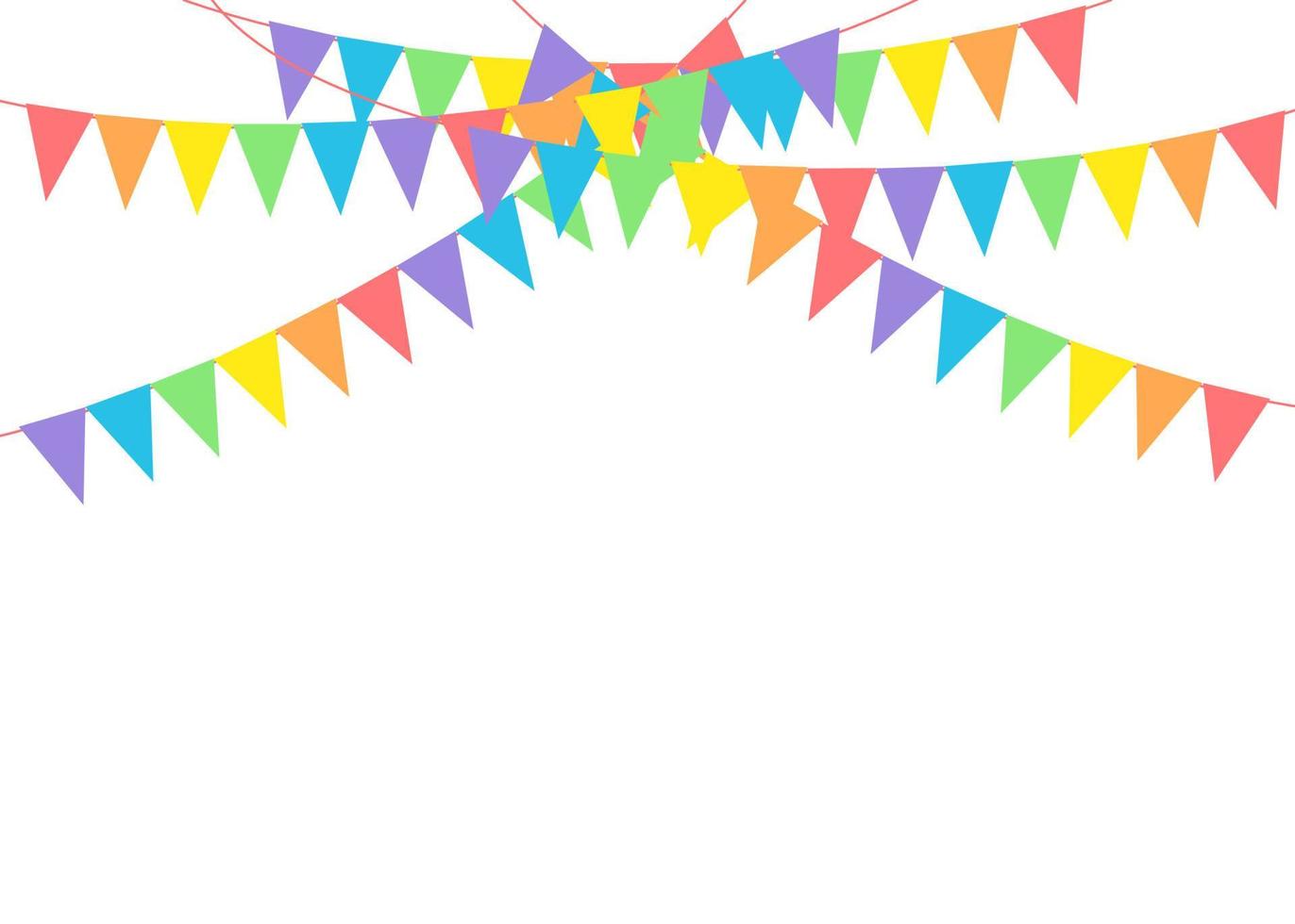 feestdecoratieconcept met pastelkleurige wimpels die erboven hangen. vectorillustratie met kopie ruimte voor uw tekst. groet of feestuitnodiging met slingers van de carnavalsvlag. vector