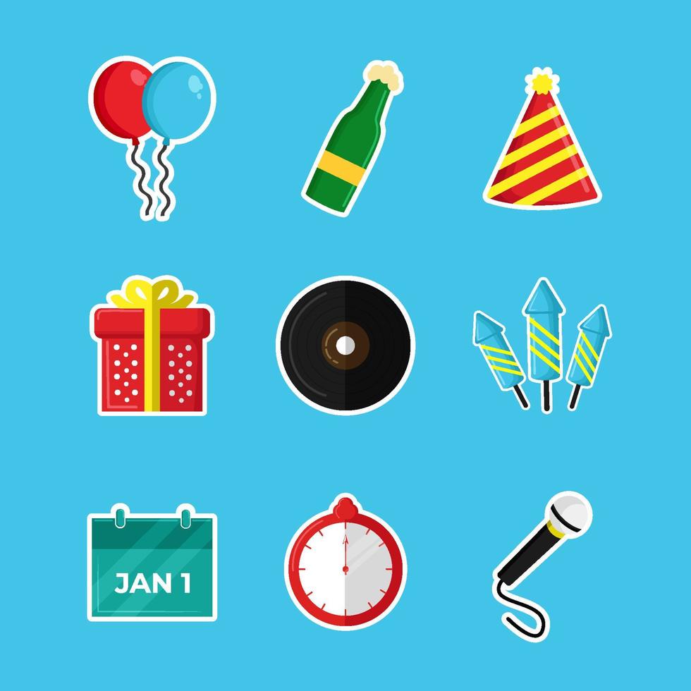 nieuwjaarsfeest icon set vector