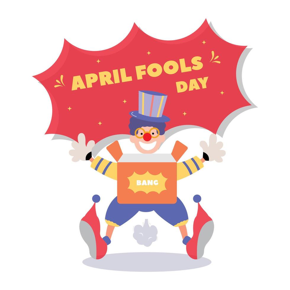 gelukkig april dwazen dag illustratie clown concept verrassing en komedie pret vector sjabloon poster achtergrond