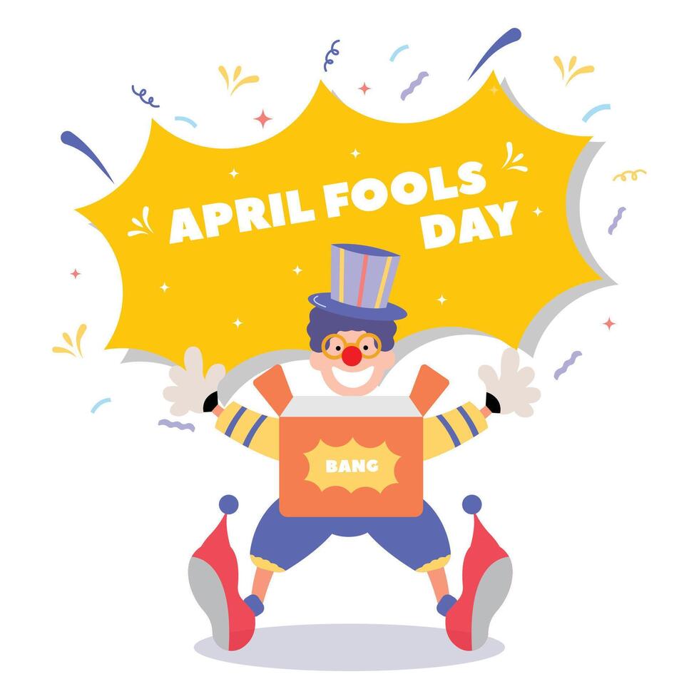 gelukkig april dwazen dag illustratie clown concept verrassing en komedie pret vector sjabloon poster achtergrond