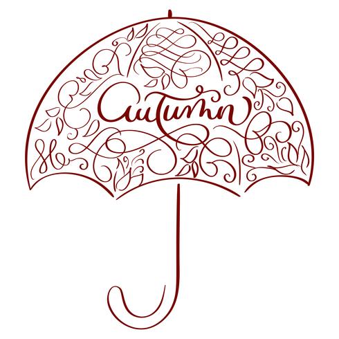 herfst woord in vintage illustratie paraplu op witte achtergrond. Hand getrokken kalligrafie belettering vectorillustratie EPS10 vector