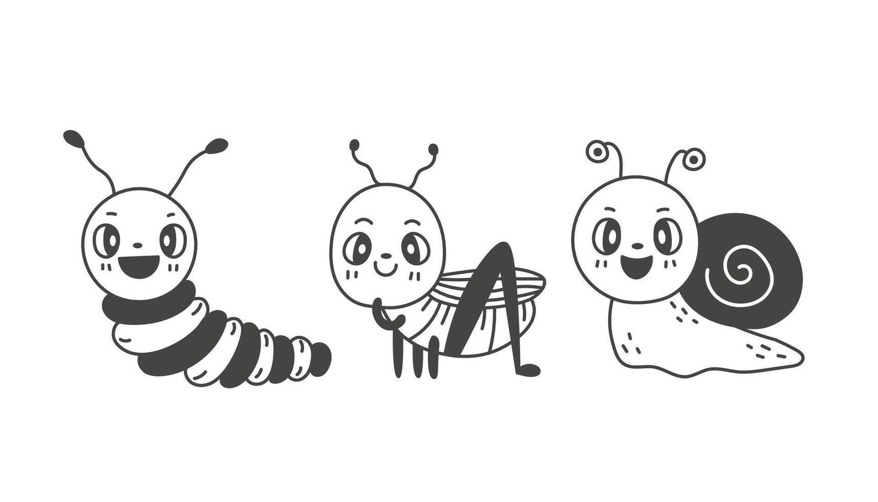 schattig schets insecten vector reeks in retro tekenfilm stijl