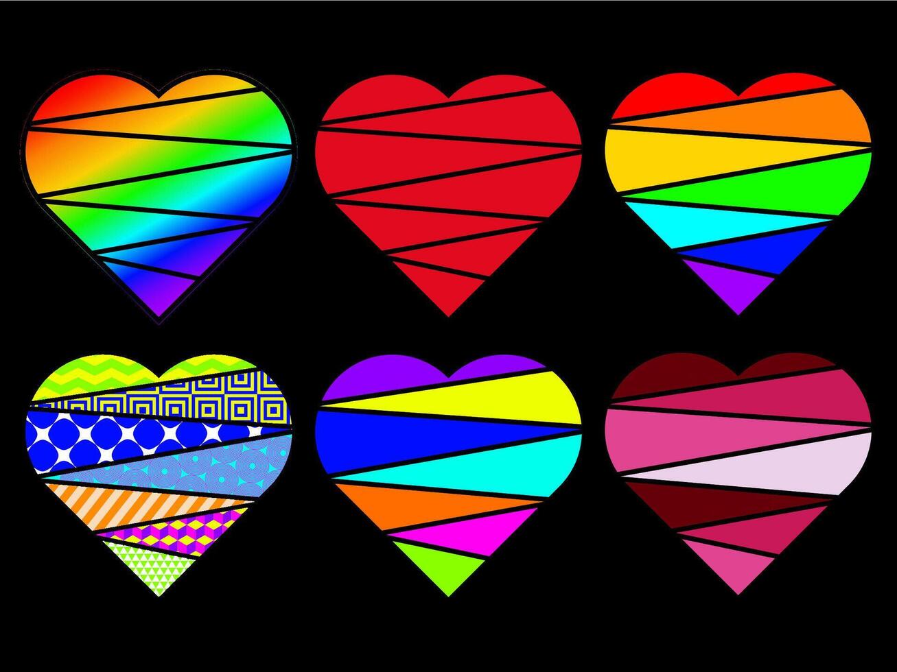 regenboog gevormde hart illustratie verzameling, liefde symbool icoon set, liefde symbool vector. vector