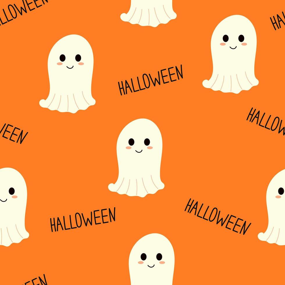 naadloos vector halloween patroon ontwerp. modieus patroon met schattig geesten voor omhulsel papier, keramiek, behang, stickers, notitieboekje omslag.