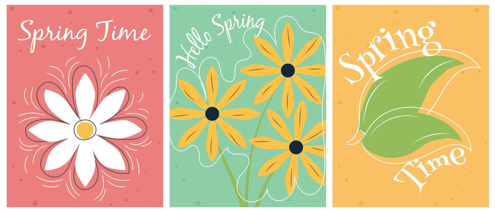 Hallo lente, voorjaar seizoensgebonden banier verzameling. abstract modieus hand- getrokken bloemen voor uw ontwerpen. vector