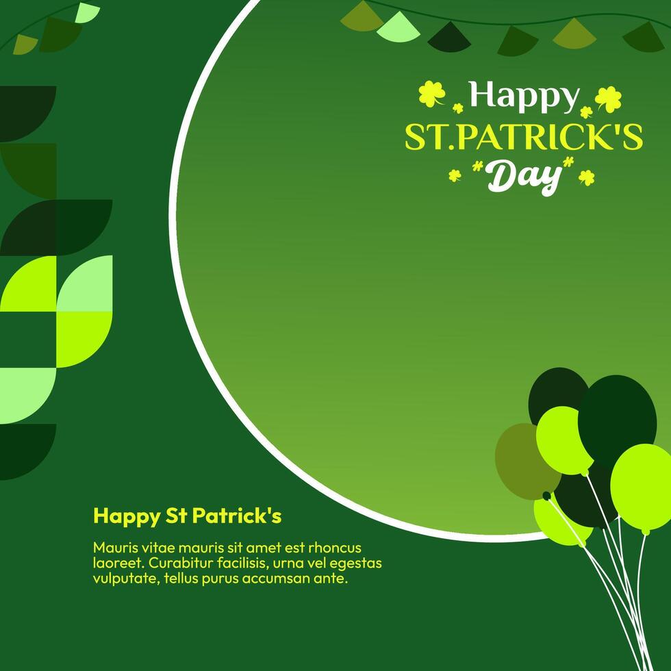 gelukkig st Patrick dag plein banier in modern meetkundig stijl. Super goed voor groet dekt, sociaal posters en st Patrick dag viering partij uitnodigingen met tekst. vector illustratie