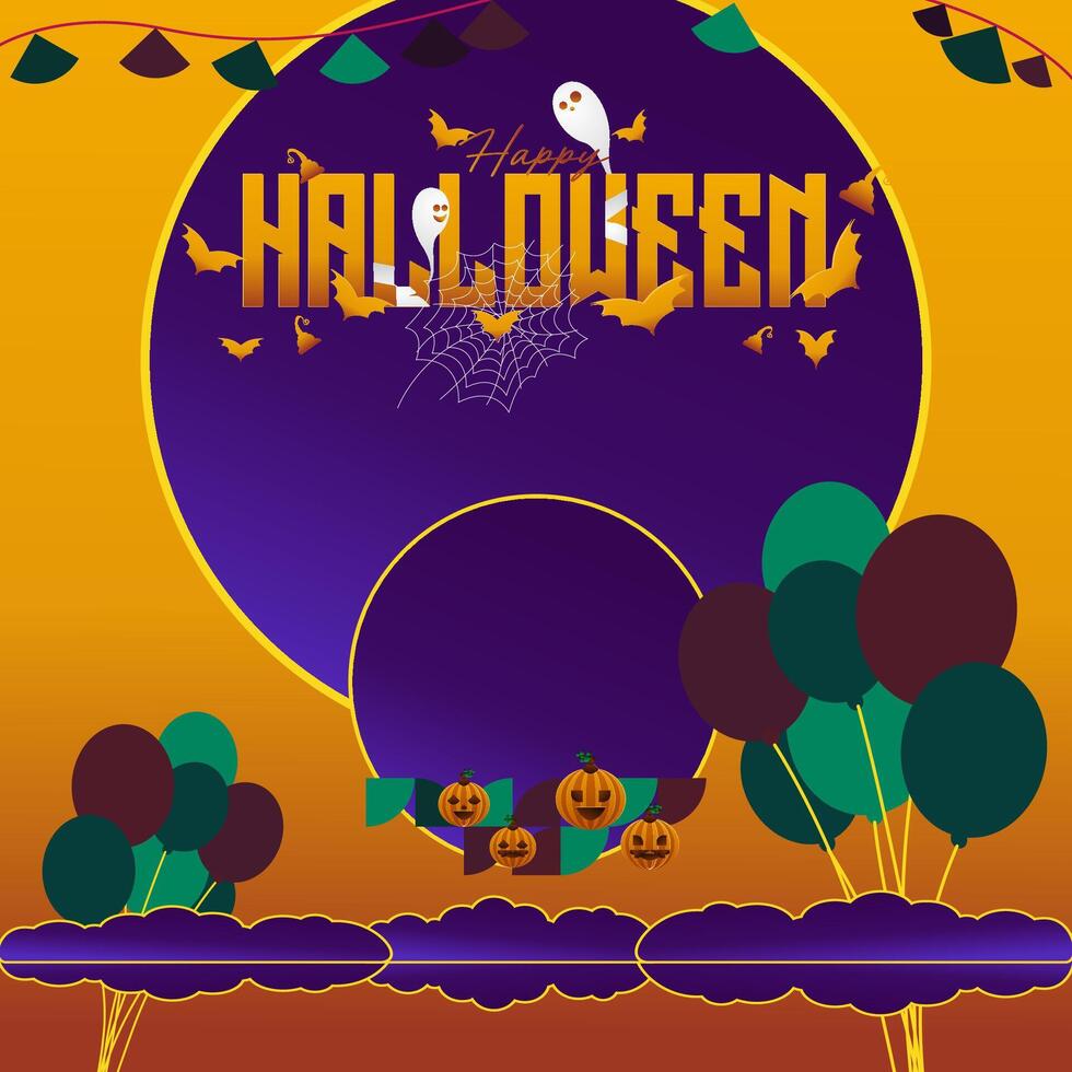 gelukkig halloween achtergrond in meetkundig stijl. gelukkig halloween Hoes met pompoenen, spin webben en typografie. geschikt voor affiches, groet kaarten en partij uitnodigingen voor halloween vieringen vector