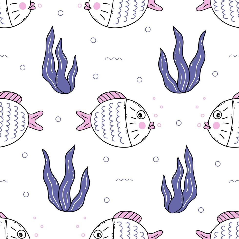 naadloos patroon met zwemmen ronde vis. vector tekening afdrukken