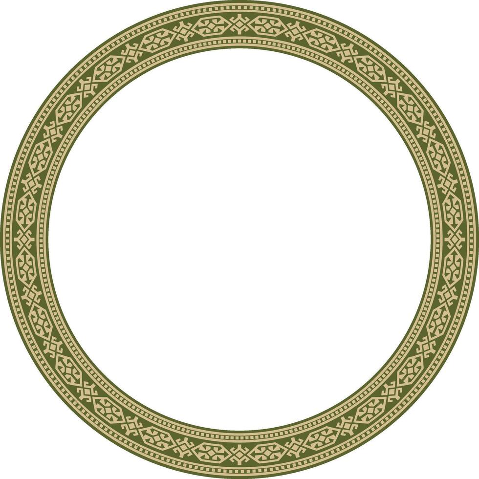 vector groen en goud ronde Kazachs nationaal ornament. etnisch patroon van de volkeren van de Super goed steppe, .mongolen, Kirgizisch, kalmyks, begraven. cirkel, kader grens