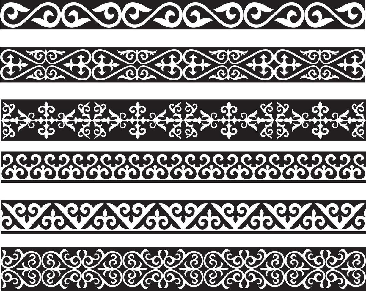reeks van vector monochroom naadloos Kazachs nationaal ornament. etnisch patroon van de nomadisch volkeren van de Super goed steppe, de turken. grens, kader mongolen, Kirgizisch, begraven, kalmyks