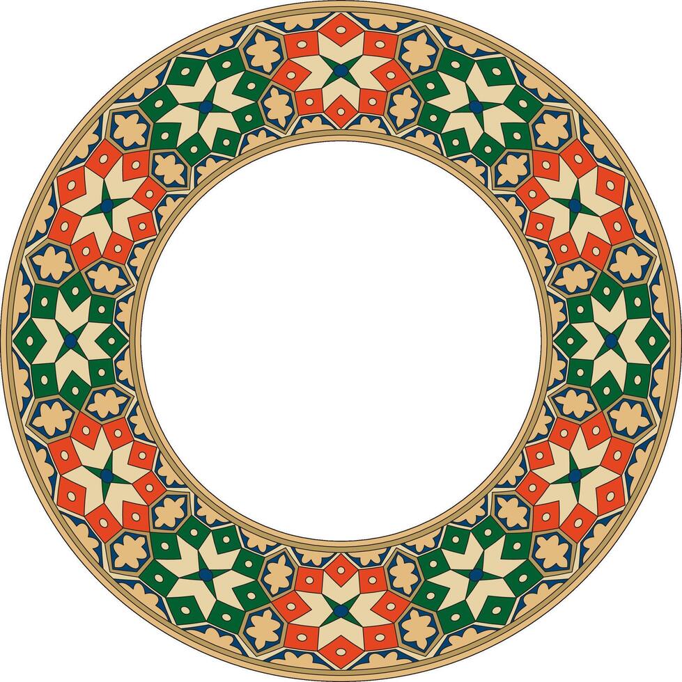 vector ronde nationaal gekleurde ornament van oude Perzië. Iraans etnisch cirkel, ring, grens, kader.