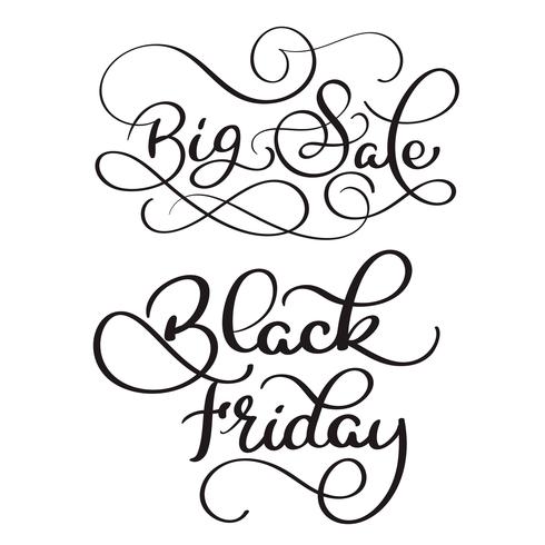 Grote verkoop en Black Friday-kalligrafietekst op witte achtergrond. Hand getrokken belettering vectorillustratie EPS10 vector